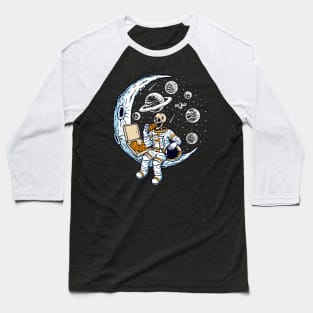 Funny Skeleton Astronaut Eating Pizza on a Dead Moon Baseball T-Shirt